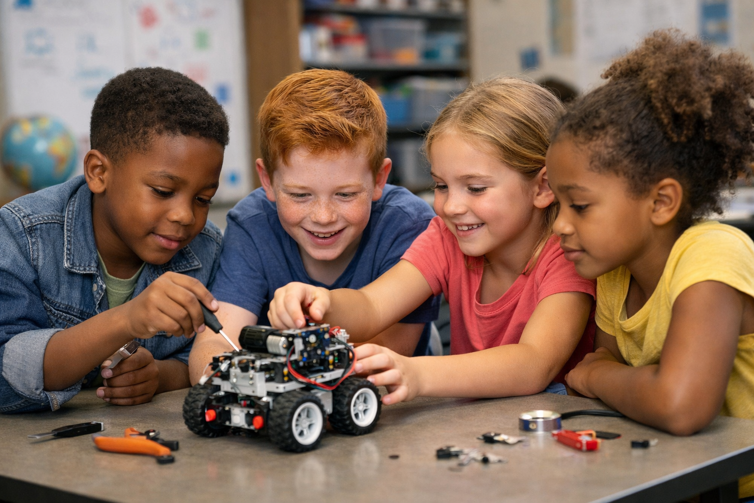 Children learning robotics